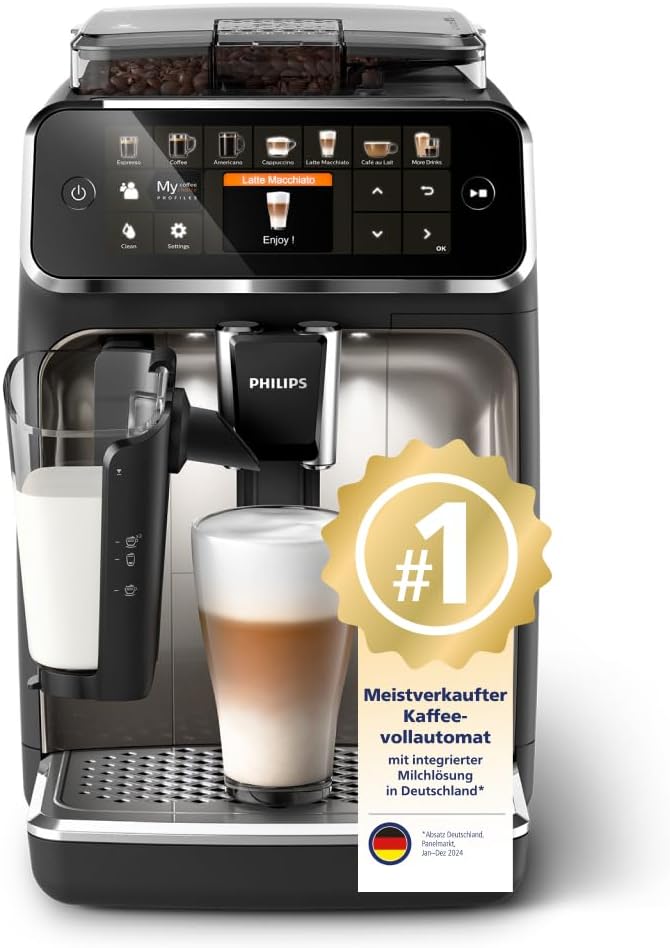 Philips Series 5400 Fully Automatic Coffee Machine - LatteGo Milk System, 12 Coffee Specialities, Intuitive Display, 4 User Profiles, Chrome EP5447/90
