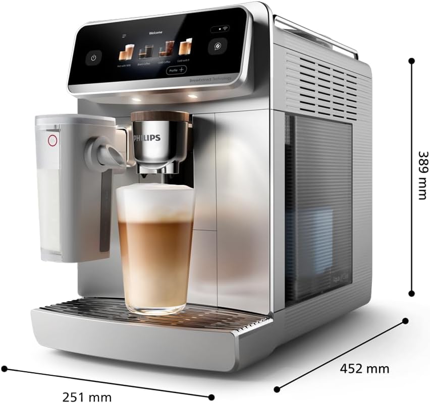Philips Series 5400 Fully Automatic Coffee Machine - LatteGo Milk System, 12 Coffee Specialities, Intuitive Display, 4 User Profiles, Chrome EP5447/90