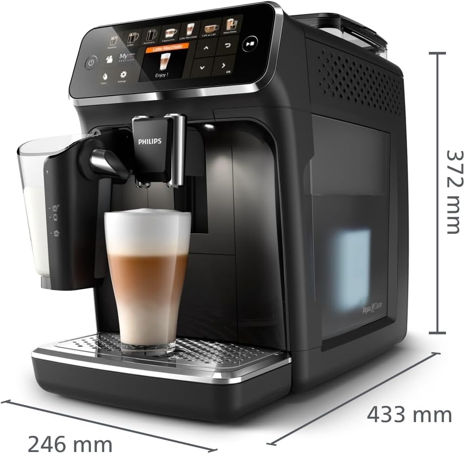 Philips Series 5400 Fully Automatic Coffee Machine - LatteGo Milk System, 12 Coffee Specialities, Intuitive Display, 4 User Profiles, Chrome EP5447/90