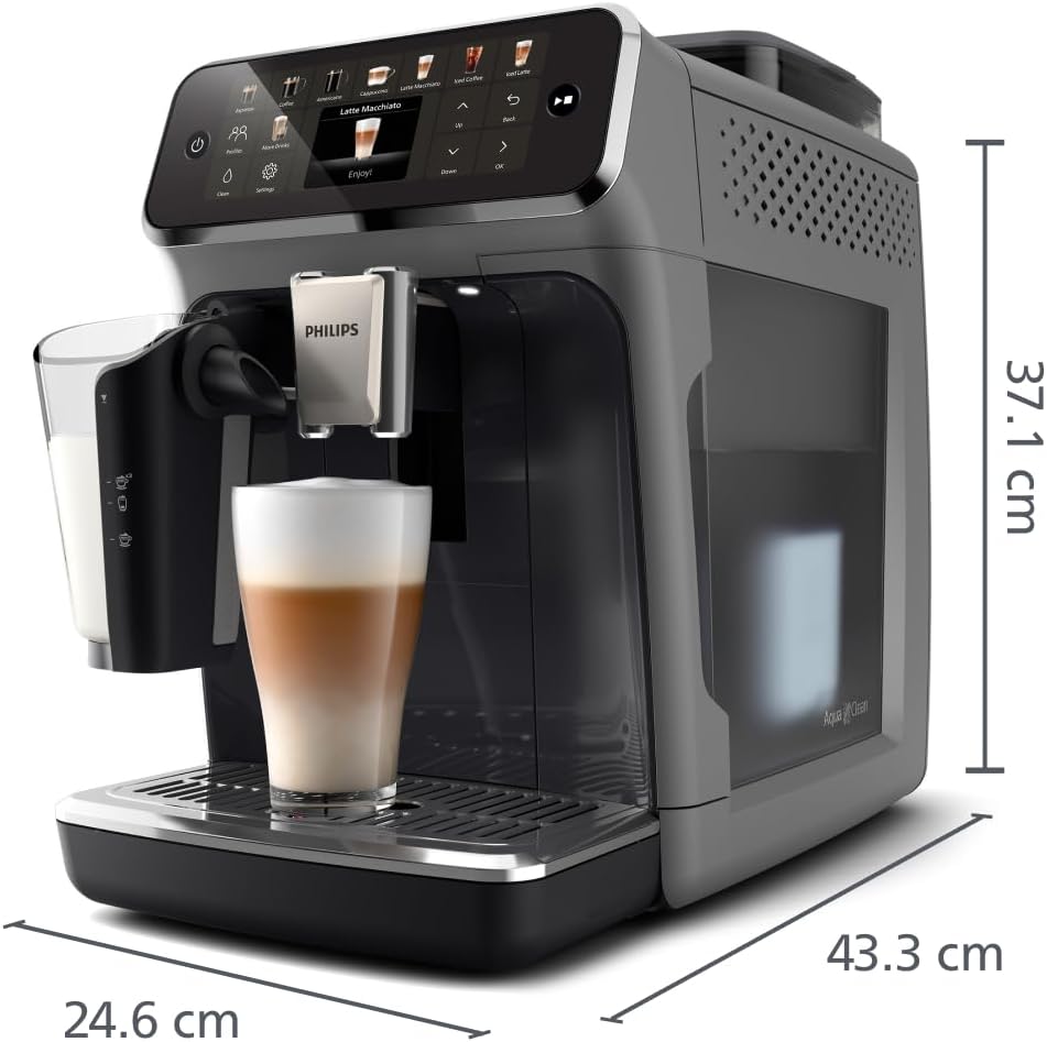 Philips Series 5400 Fully Automatic Coffee Machine - LatteGo Milk System, 12 Coffee Specialities, Intuitive Display, 4 User Profiles, Chrome EP5447/90