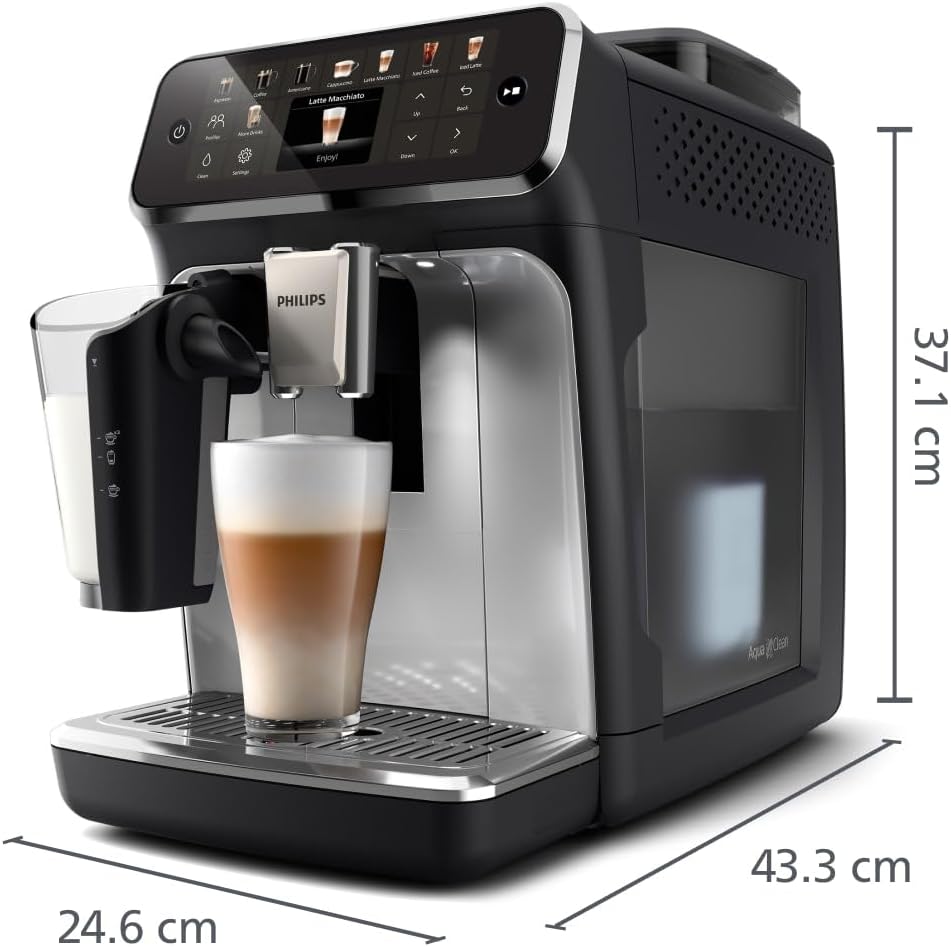 Philips Series 5400 Fully Automatic Coffee Machine - LatteGo Milk System, 12 Coffee Specialities, Intuitive Display, 4 User Profiles, Chrome EP5447/90