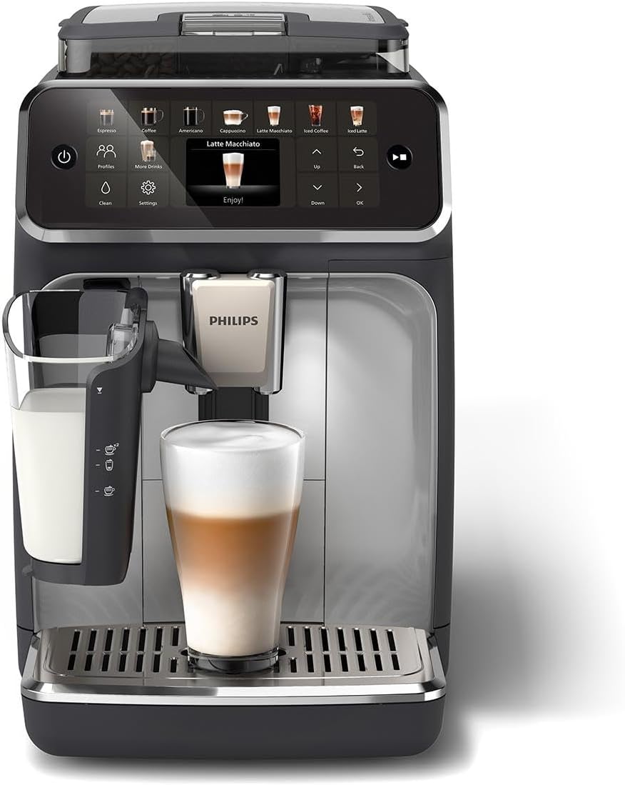 Philips Series 5400 Fully Automatic Coffee Machine - LatteGo Milk System, 12 Coffee Specialities, Intuitive Display, 4 User Profiles, Chrome EP5447/90