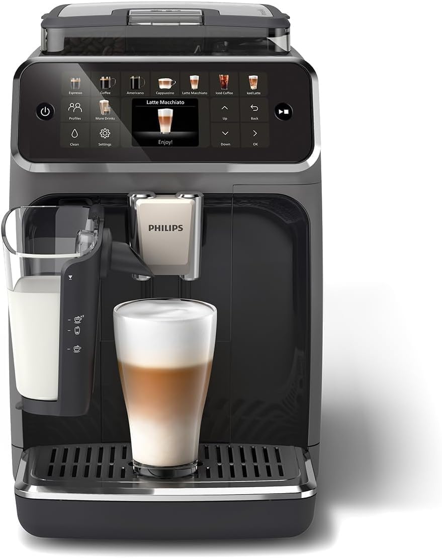 Philips Series 5400 Fully Automatic Coffee Machine - LatteGo Milk System, 12 Coffee Specialities, Intuitive Display, 4 User Profiles, Chrome EP5447/90