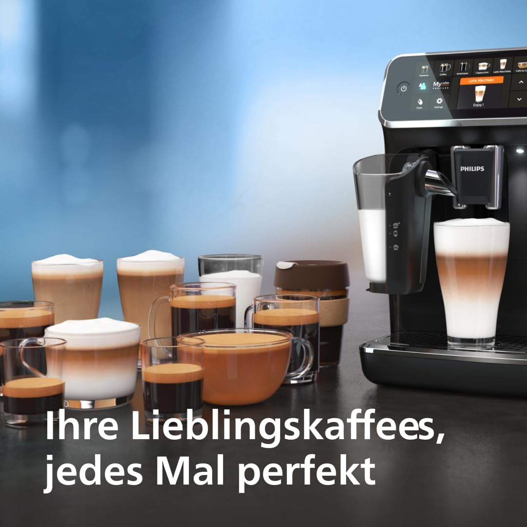 Philips Series 5400 Fully Automatic Coffee Machine - LatteGo Milk System, 12 Coffee Specialities, Intuitive Display, 4 User Profiles, Chrome EP5447/90