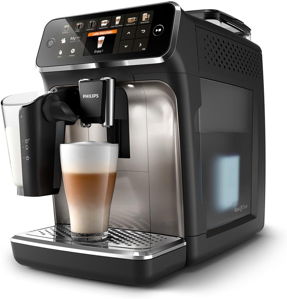 Philips Series 5400 Fully Automatic Coffee Machine - LatteGo Milk System, 12 Coffee Specialities, Intuitive Display, 4 User Profiles, Chrome EP5447/90