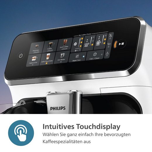 PHILIPS Kaffeevollautomat EP3343/50 3300 Series, 6 Getränke (heiß oder eisgekühlt) LatteGo-Milchsystem, SilentBrew Technologie, Weiß-Schwarz