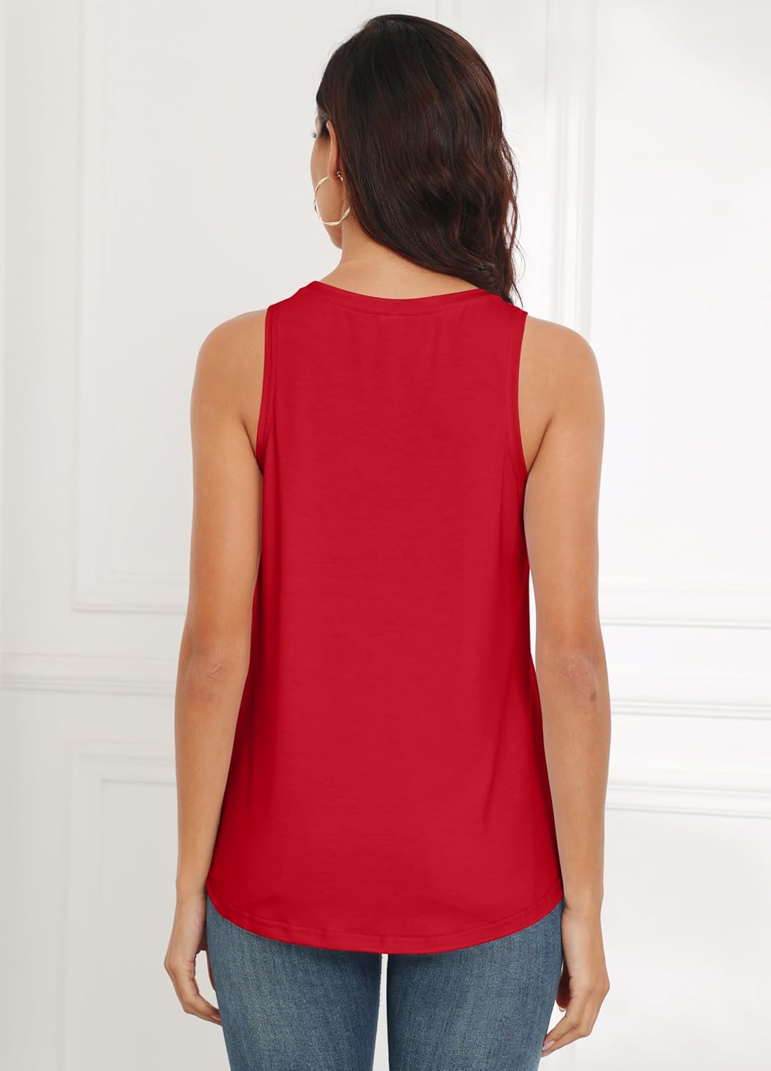 Women Crewneck Flowy Loose Fit Tank Top Sleeveless Summer Tops Shirts