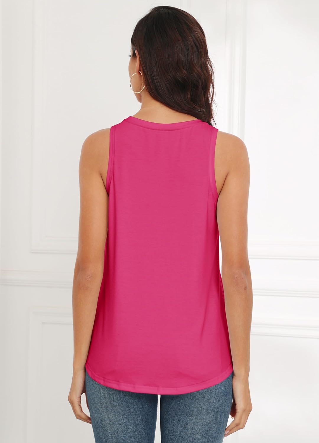 Women Crewneck Flowy Loose Fit Tank Top Sleeveless Summer Tops Shirts