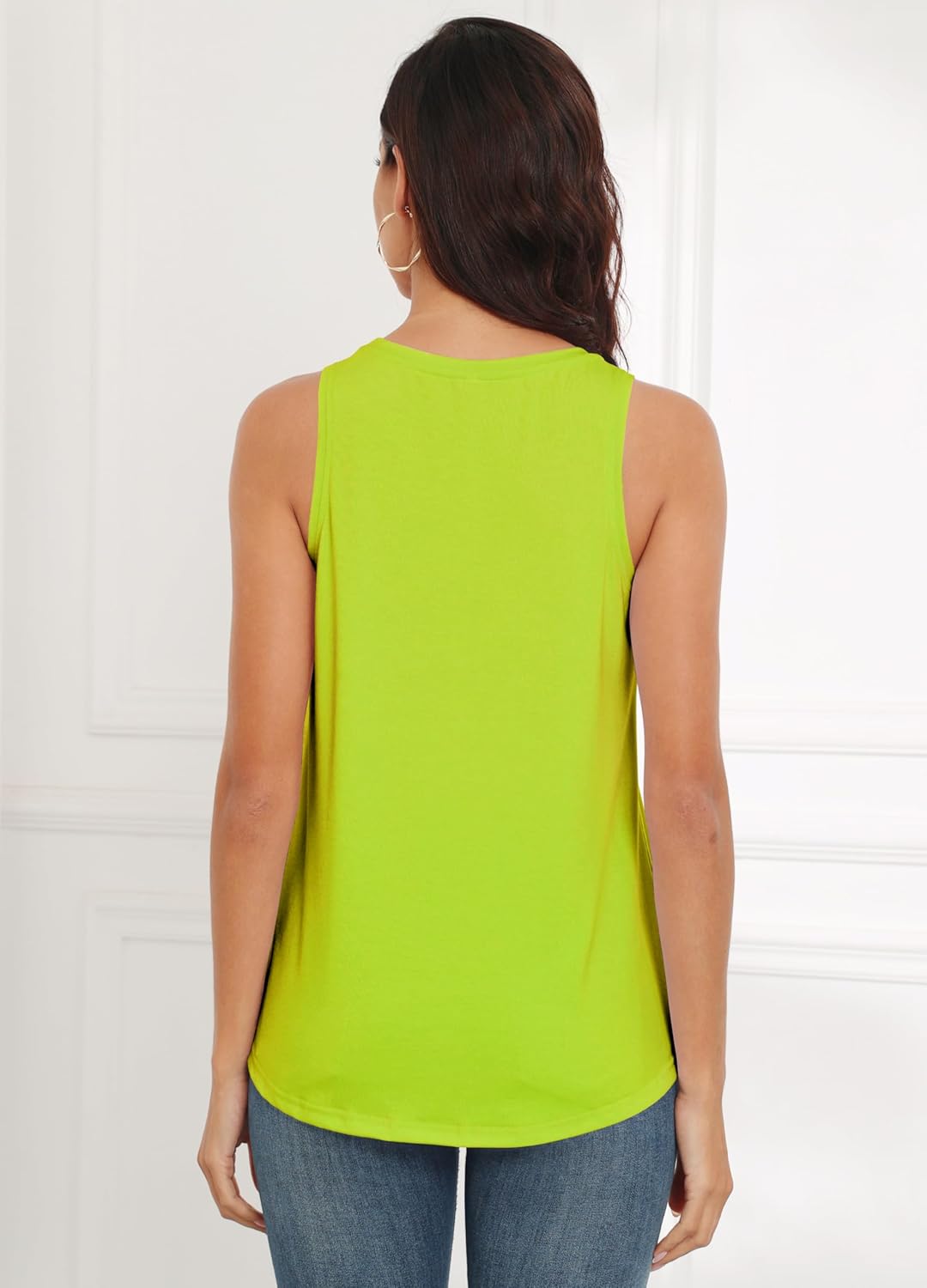 Women Crewneck Flowy Loose Fit Tank Top Sleeveless Summer Tops Shirts