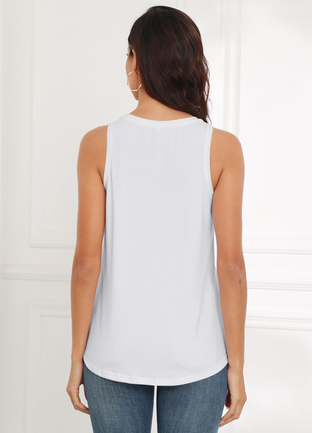 Women Crewneck Flowy Loose Fit Tank Top Sleeveless Summer Tops Shirts