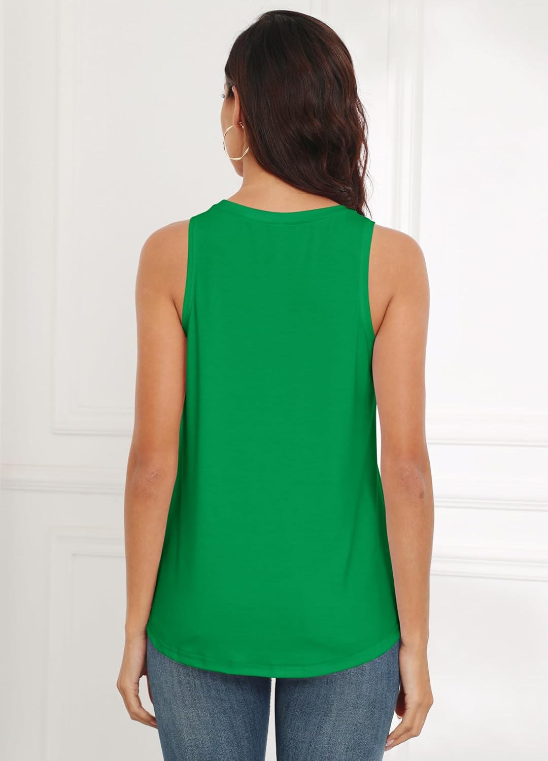 Women Crewneck Flowy Loose Fit Tank Top Sleeveless Summer Tops Shirts