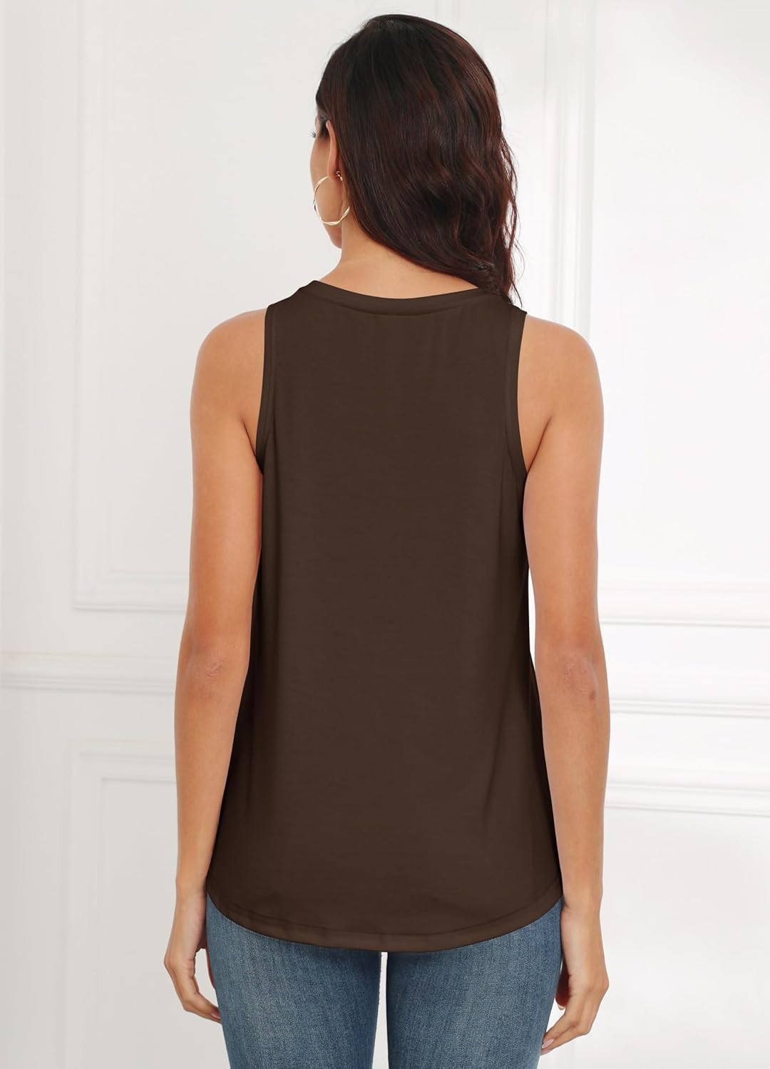 Women Crewneck Flowy Loose Fit Tank Top Sleeveless Summer Tops Shirts