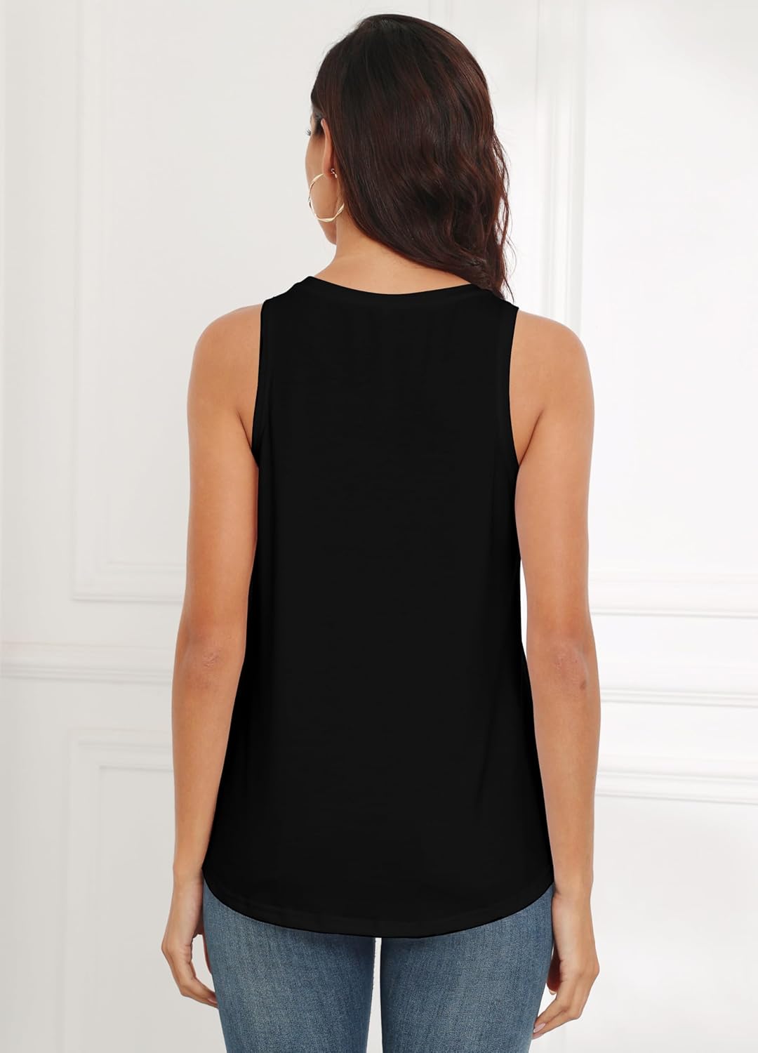 Women Crewneck Flowy Loose Fit Tank Top Sleeveless Summer Tops Shirts