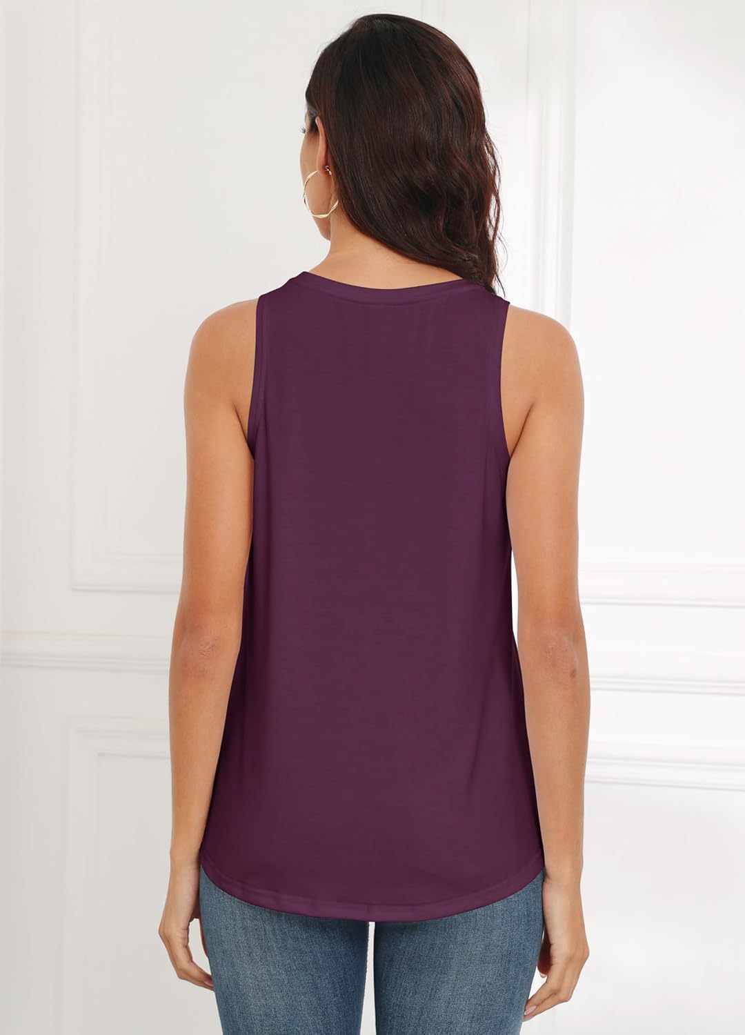 Women Crewneck Flowy Loose Fit Tank Top Sleeveless Summer Tops Shirts