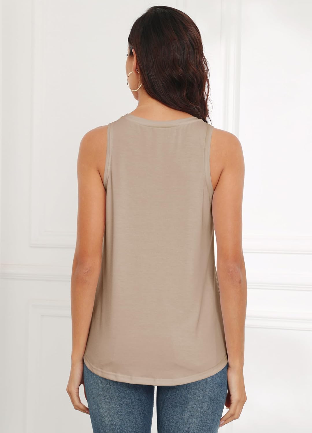 Women Crewneck Flowy Loose Fit Tank Top Sleeveless Summer Tops Shirts