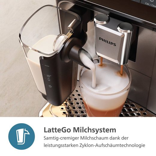 PHILIPS Kaffeevollautomat EP3343/50 3300 Series, 6 Getränke (heiß oder eisgekühlt) LatteGo-Milchsystem, SilentBrew Technologie, Weiß-Schwarz