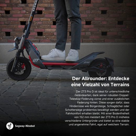 E-Scooter Segway ZT3 Pro D 20 km/h, (Vollfederung, 120kg Tragfähigkeit, 25% Steigung, Apple FindMy), Ninebot E-Scooter, mit Straßenzulassung, bis zu 70 km Reichweite