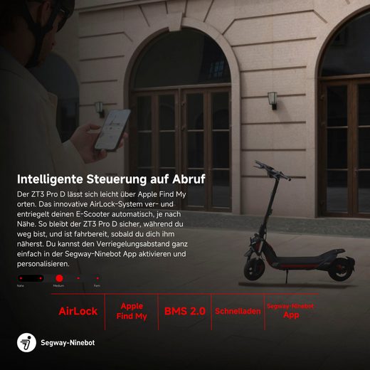 E-Scooter Segway ZT3 Pro D 20 km/h, (Vollfederung, 120kg Tragfähigkeit, 25% Steigung, Apple FindMy), Ninebot E-Scooter, mit Straßenzulassung, bis zu 70 km Reichweite